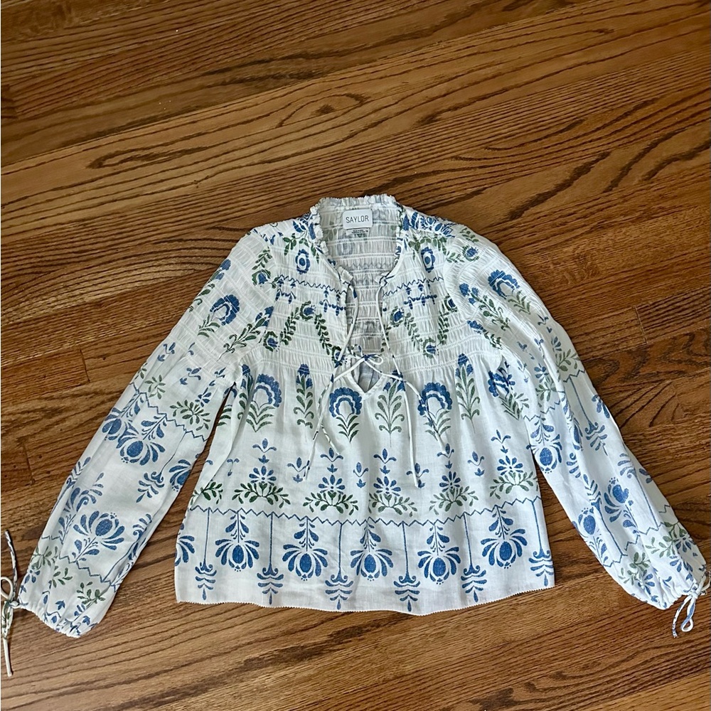 SAYLOR Orlagh Block Print Top, Size XS